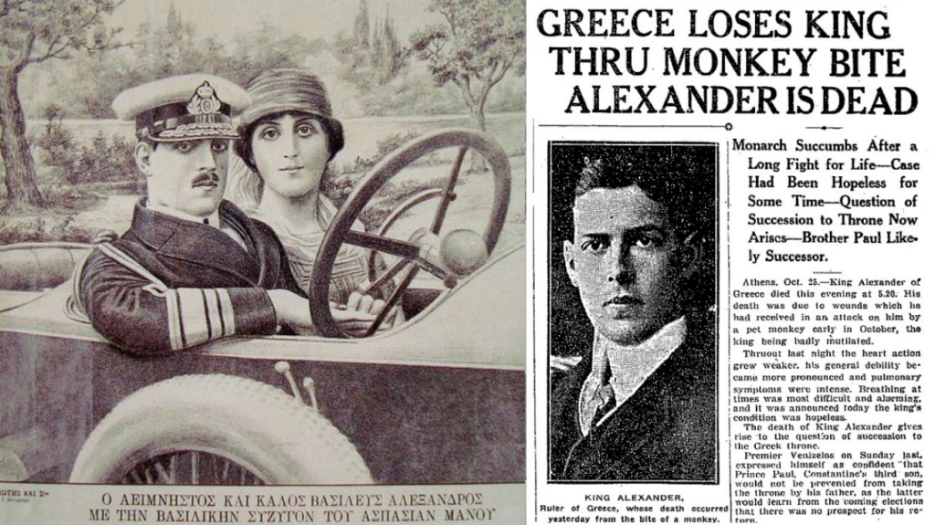 Hace 100 años: la mordida de un mono mató al joven rey Alejandro de Grecia, tío de la reina Sofía